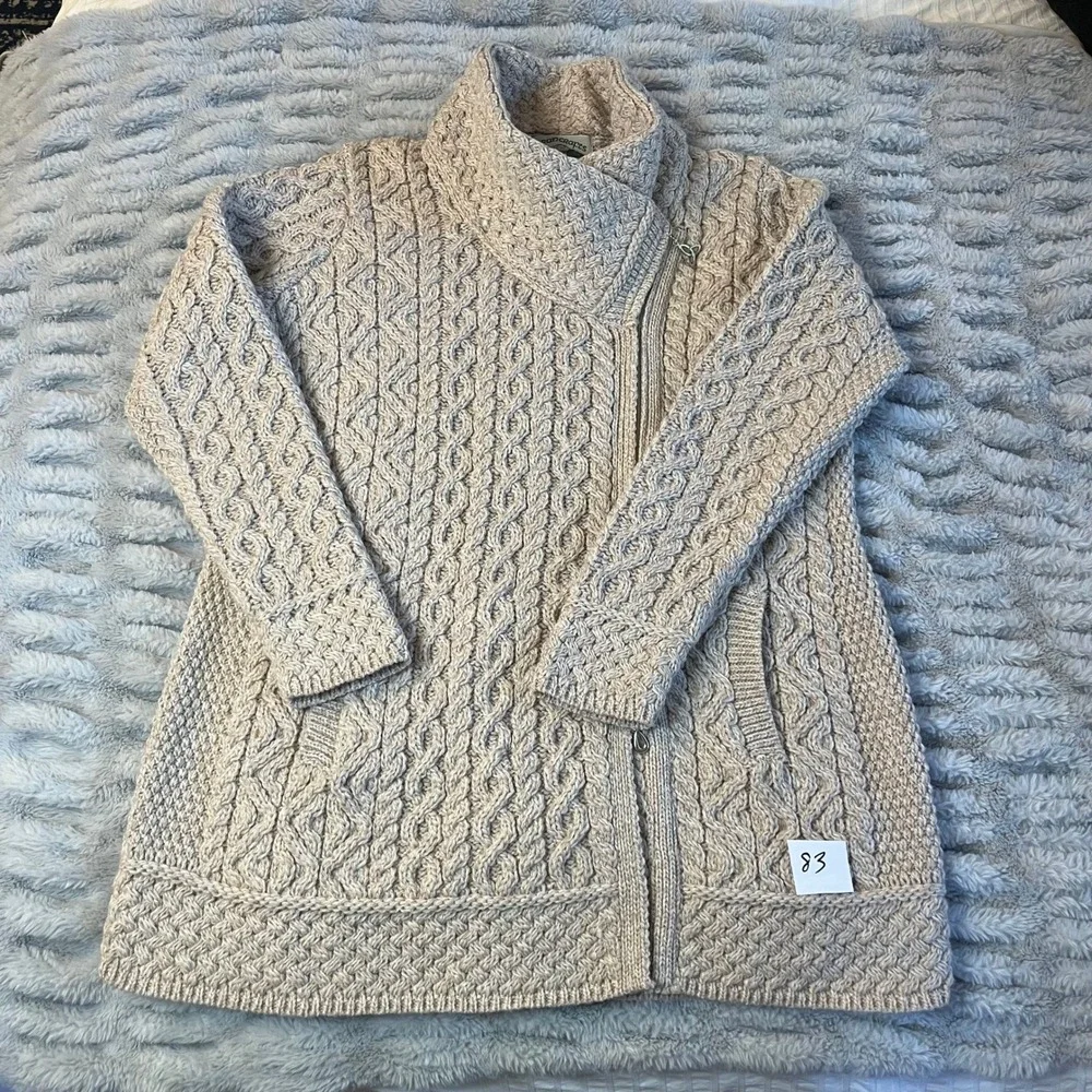 Aran Knit‎ Asymmetrical Zip Cardigan Ivory/Beige/Natural - Picture 2 of 12